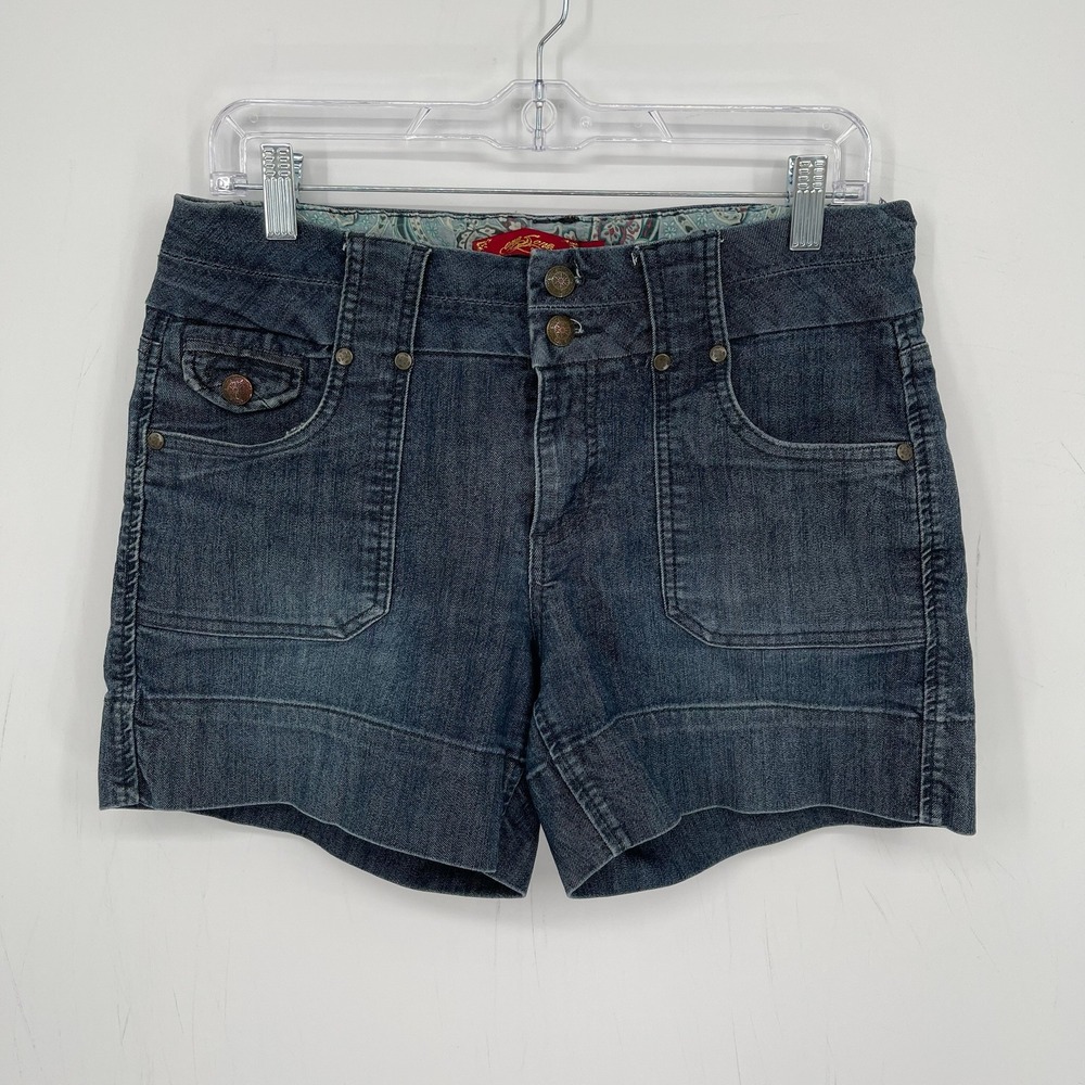 One Song Women's Y2K Blue Paisley Lined Stretch Pockets Denim Jean Shorts Size 8
